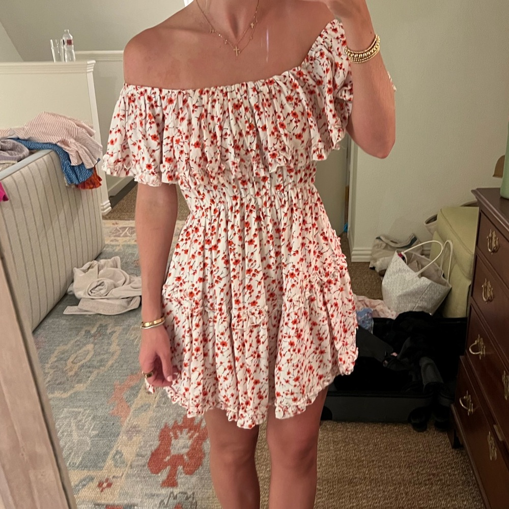 Orange & White Floral Mini Dress